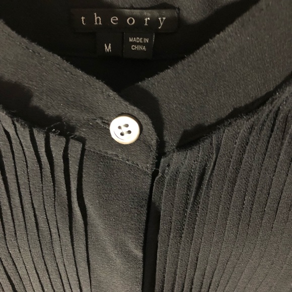 Theory Black Velvet Tuxedo Front Pleated Blouse. Size Medium. - Picture 3 of 8